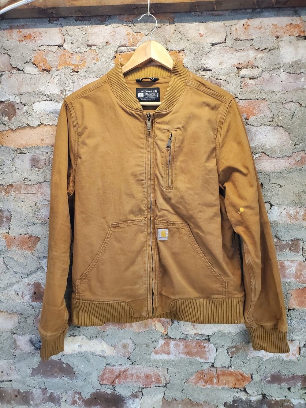 Carhartt Youth Bomber Jacket L 12-14 Brown Relaxed Fit Full Zip Workwear